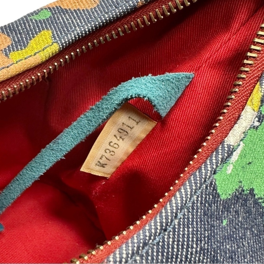 Vintage Dooney & Bourke RARE Denim Painted Graffiti Bag with Leather Top Handle - Picture 13 of 14